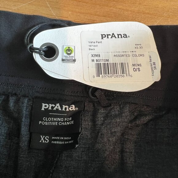 prAna Vaha Balance Men's Pant XTRA-SMALL / 30"L in Black Premium Hemp - Picture 5 of 7